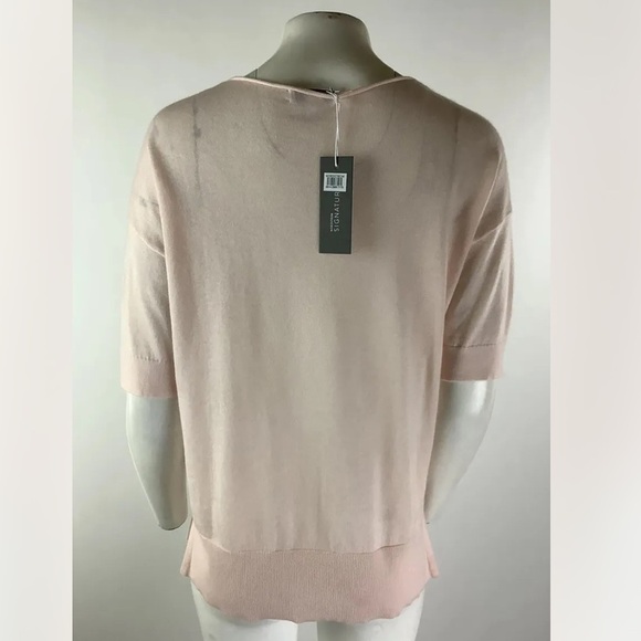 NWT Nordstrom Signature Sz M Cashmere Linen Short Sleeve Sweater In Wisp Pink - Picture 4 of 6